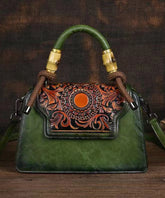 Green Hand Carved Retro Chinese Style Tote Handbag